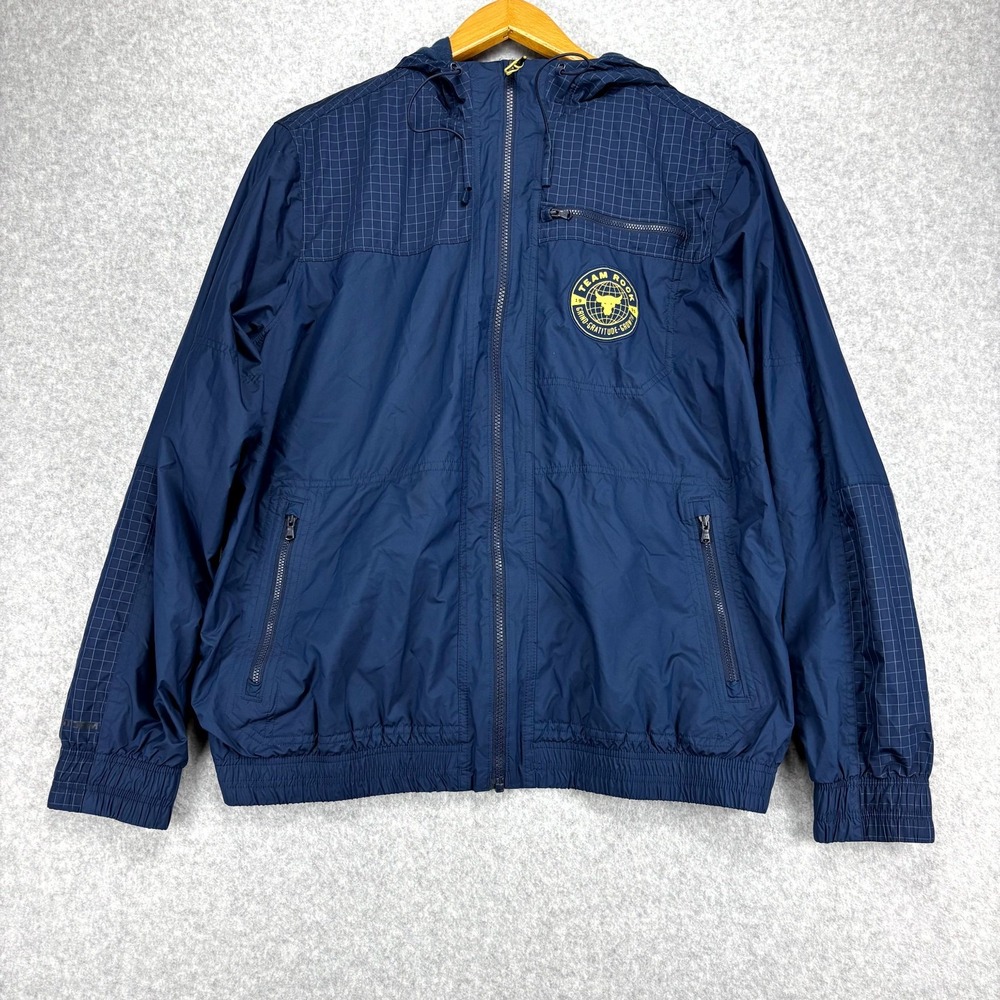 Under Armour Project Rock Men L Blue Woven Full Zip Hooded Jacket 1370457